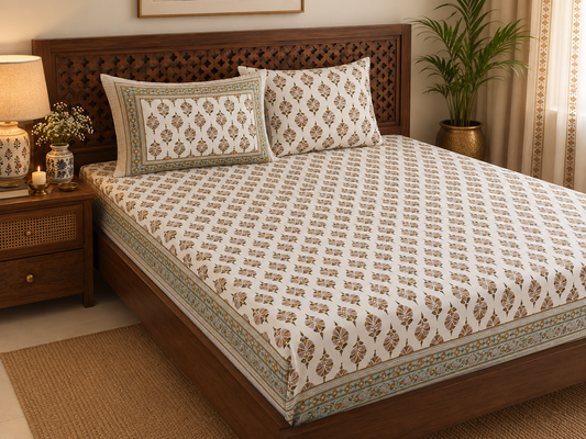 Jharokha Pure Cotton Rajasthani Flat Bedsheet