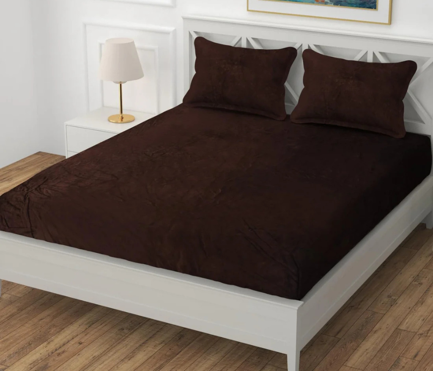 Solid Brown- Winter Elastic Fitted Bedsheet