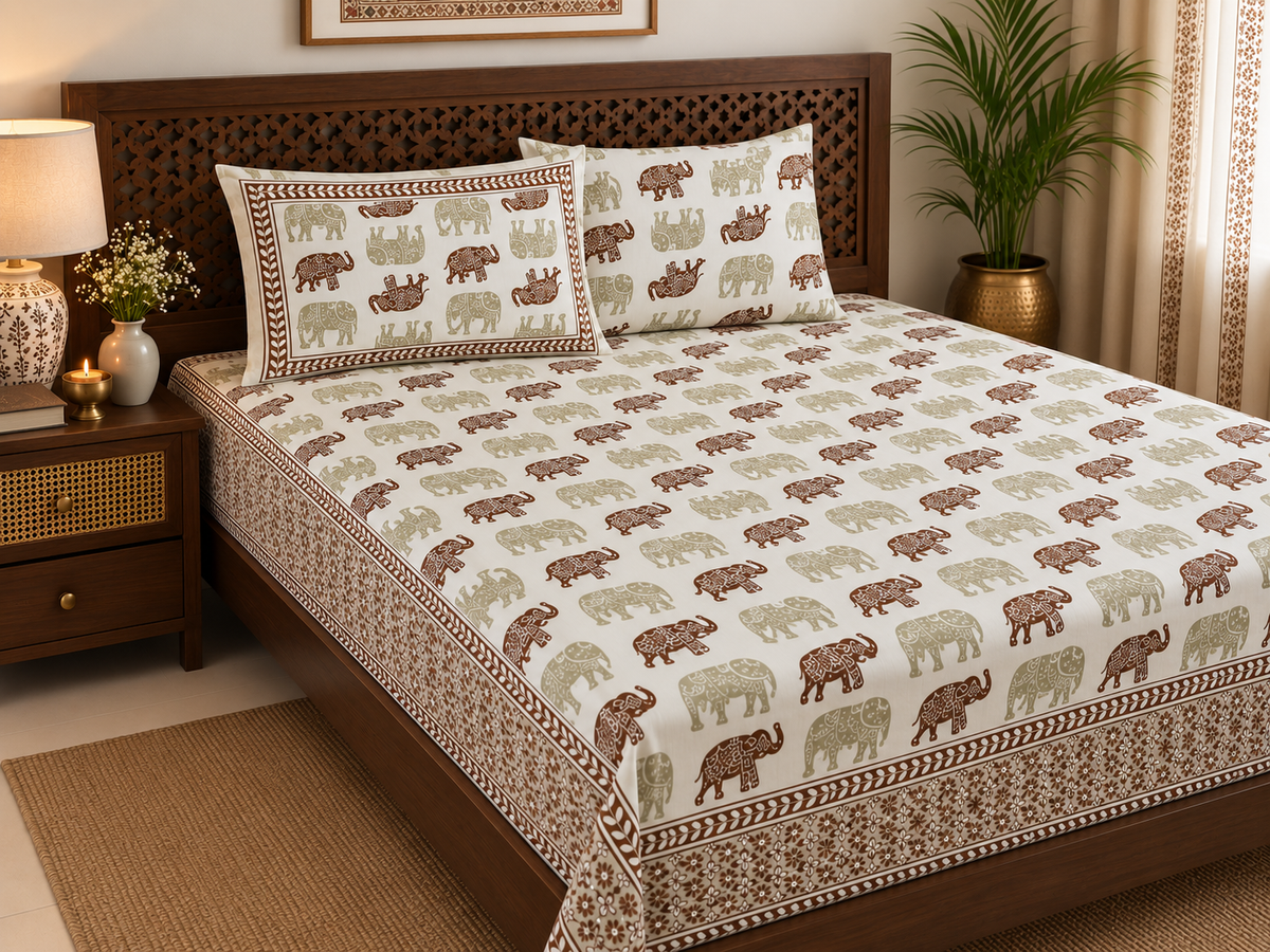 Airavat Cotton Rajasthani Flat Bedsheet