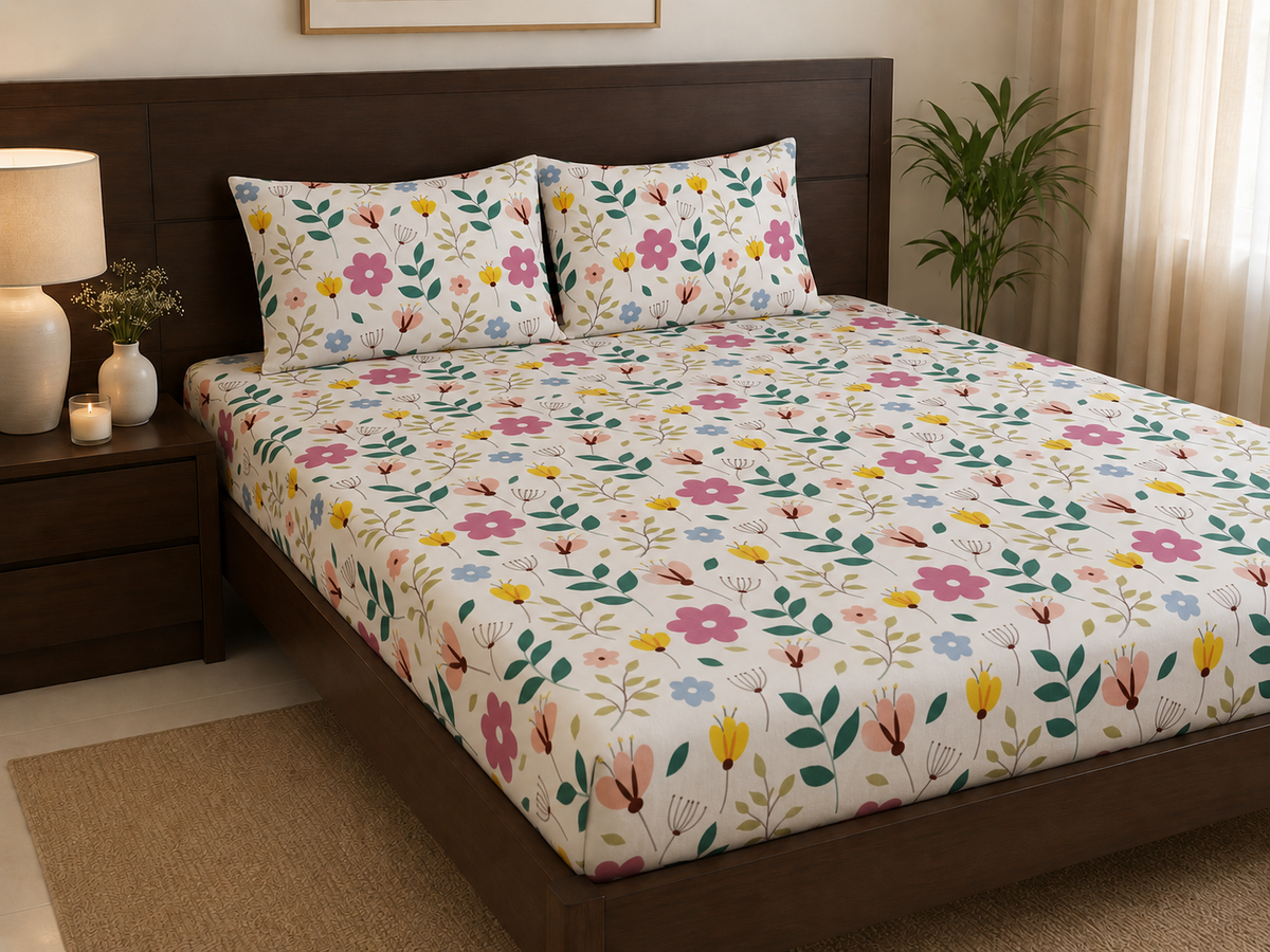 Spring Flowers- Elastic Fitted Bedsheet (B1G1)