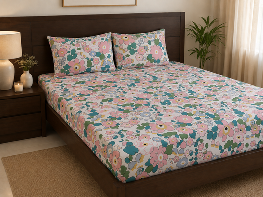 Pink Blossoms- - Elastic Fitted Bedsheet (B1G1)