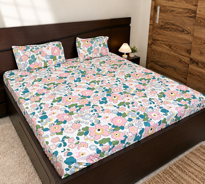 Pink Blossoms- - Elastic Fitted Bedsheet