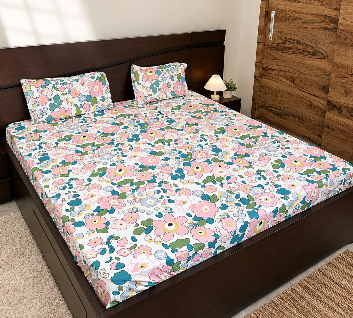 Pink Blossoms- - Elastic Fitted Bedsheet (B1G1)