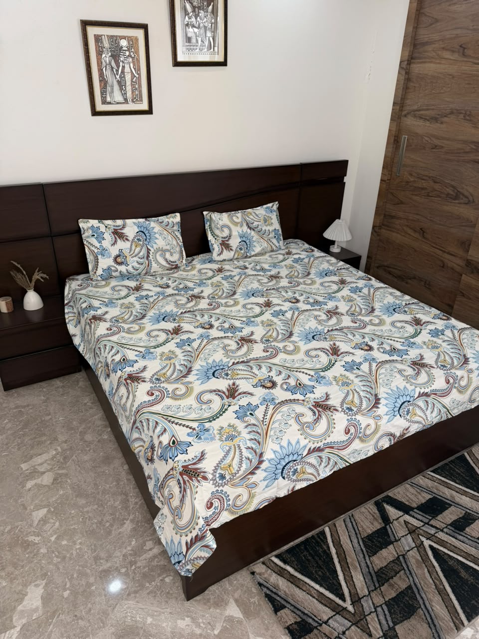 Azure Bloom- Flat Bedsheet