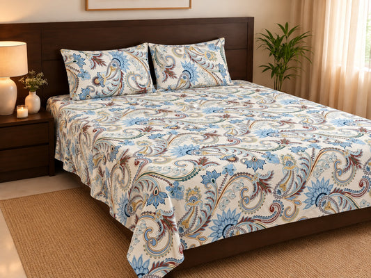 Azure Bloom- Flat Bedsheet